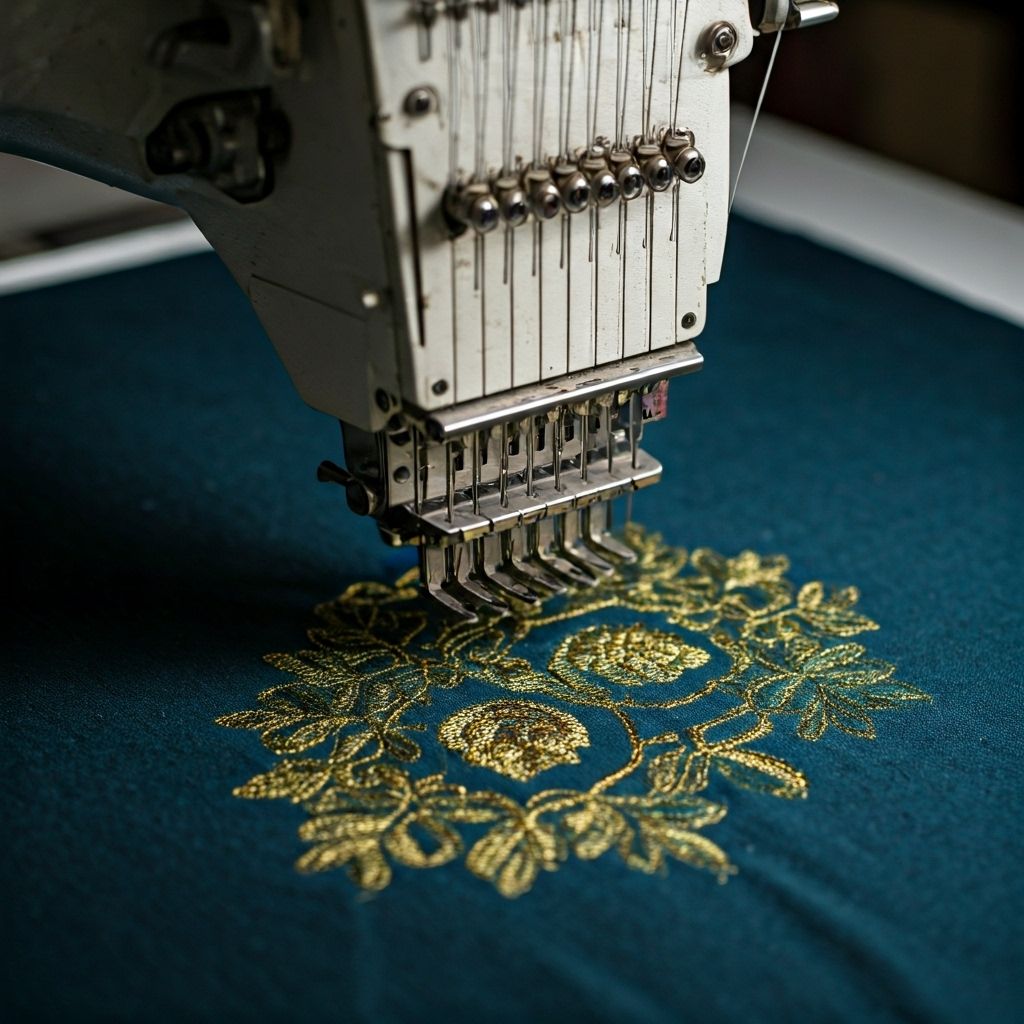 Embroidery machine creating detailed designs