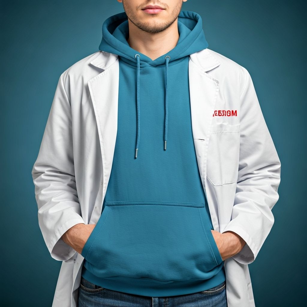 Specialty uniforms including lab coat and custom hoodie